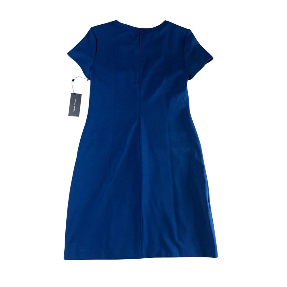 TOMMY HILFIGER Dress Womens 2 Blue Scuba Sheath Grommet Neck  NWT
